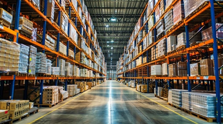 warehouse interior aisle stockcake